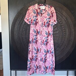 Dyvna floral button front midi dress missing size tag approx m/l